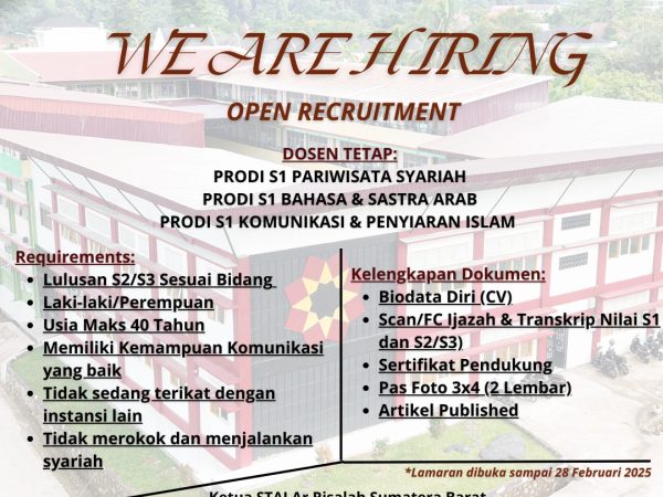 Open Recruitment Dosen Tetap STAI Ar Risalah Sumatera Barat